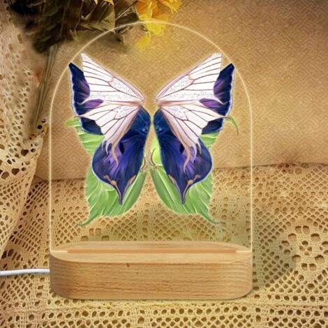 Veilleuse en forme d'arc avec papillon à ailes en forme de feuille Lampe LED 7 couleurs Décoration chambre bébé Cadeau naissance (1/5)