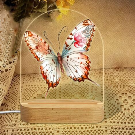 Veilleuse en forme d'arc avec papillon rose-blanc à bord rouge Lampe LED 7 couleurs Décoration chambre bébé Cadeau baby shower (1/5)