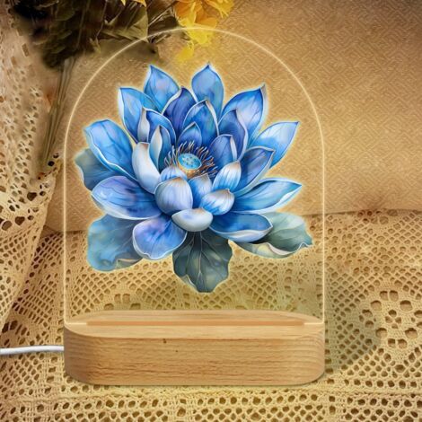 Veilleuse en forme d'arc avec lotus bleu irisé Lampe LED 7 couleurs Décoration chambre bébé Cadeau naissance (1/5)