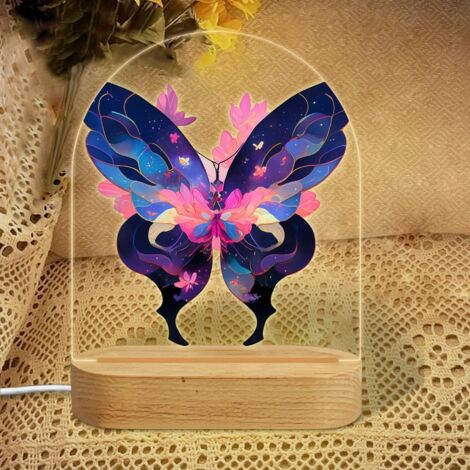 Veilleuse en forme d'arc avec papillon bleu-violet-rose irisé Lampe LED 7 couleurs Décoration chambre enfant Cadeau naissance (1/5)