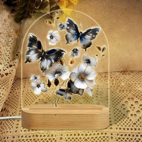 Veilleuse en forme d'arc avec papillons noirs-blancs et fleurs Lampe LED 7 couleurs Décoration chambre enfant Cadeau baby shower (1/5)