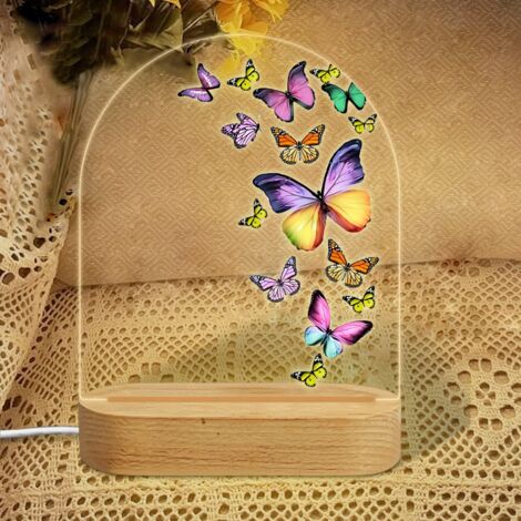 Veilleuse en forme d'arc avec essaim de papillons multicolores Lampe LED 7 couleurs Décoration chambre enfant Cadeau fille garçon (1/5)