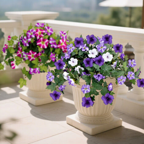 4 Fleurs Artificielles Extérieures – Pétunias en Soie, UV Résistants, Violet et Rouge, Décoration Jardin et Balcon (1/5)