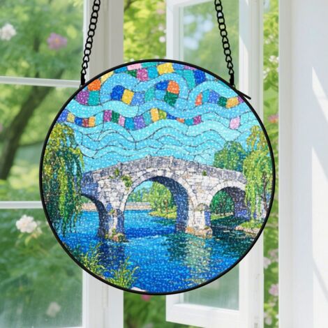 Suspension en vitrail, attrape-soleil unique coloré artistique, décoration porte intérieure, cadeau Fête des Mères, Noël pour femme, maman, nana 9cm (1/5)