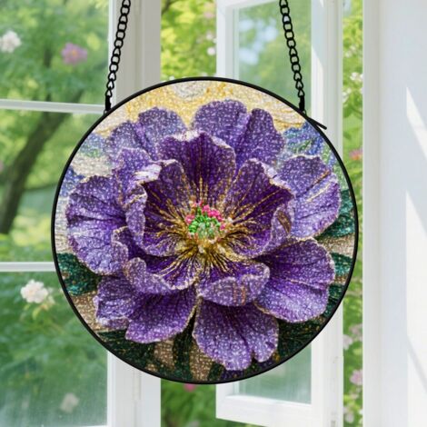 Suspension en vitrail - Attrape-soleil en verre coloré pour porte, décoration intérieure artistique, cadeau Anniversaire pour professeur, collègue 9cm (1/5)