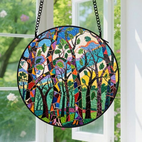 Suspension en vitrail - Attrape-soleil artistique coloré, décoration fenêtre unique, cadeau Fête des Mères, Anniversaire pour femme, homme 9cm (1/5)