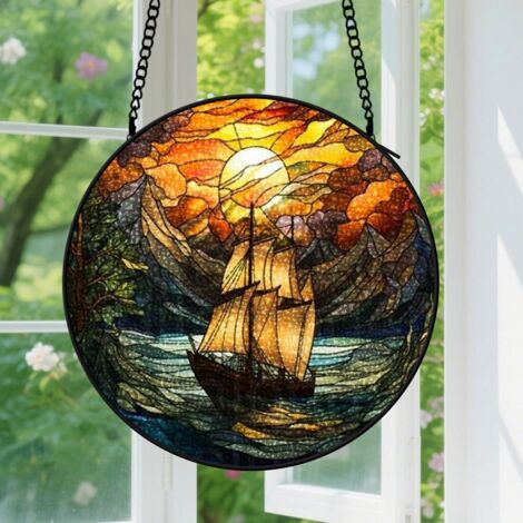 Suspension en vitrail - Attrape-soleil minimaliste unique en verre coloré, décoration maison élégante, cadeau Anniversaire pour femme, homme 9cm (1/5)