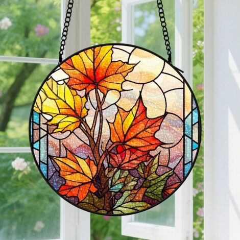 Suspension en vitrail - Attrape-soleil élégant unique coloré, décoration fenêtre jardin, cadeau Anniversaire pour femme, homme, épouse 9cm (1/5)