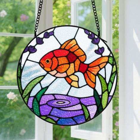 Suspension en vitrail - Attrape-soleil élégant unique minimaliste, décoration porte jardin, cadeau Fête des Mères, Anniversaire pour femme, homme 9cm (1/5)