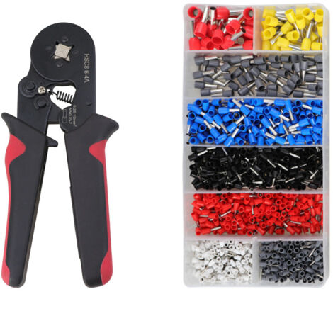 Pince à sertir cosse 0,25–10mm² – 1200 cosses incluses – Outil pour fils cuivre et aluminium – Poignée antidérapante ergonomique