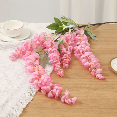 Glycine Artificielle Retombante – 5 Branches – Fleurs Roses – Plante Fausse – Décoration Intérieur Extérieur 1 Pièce