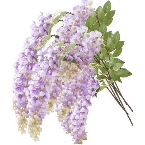 Glycine Artificielle Retombante – 5 Branches – Fleurs Mauves – Plante Fausse – Décoration Intérieur Extérieur 5 Pièce