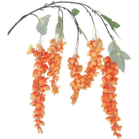 Glycine Artificielle Retombante – 5 Branches – Fleurs Orange – Plante Fausse – Décoration Intérieur Extérieur 1 Pièce