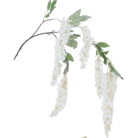 Glycine Artificielle Retombante – 5 Branches – Fleurs Blanches – Plante Fausse – Décoration Intérieur Extérieur 1 Pièce
