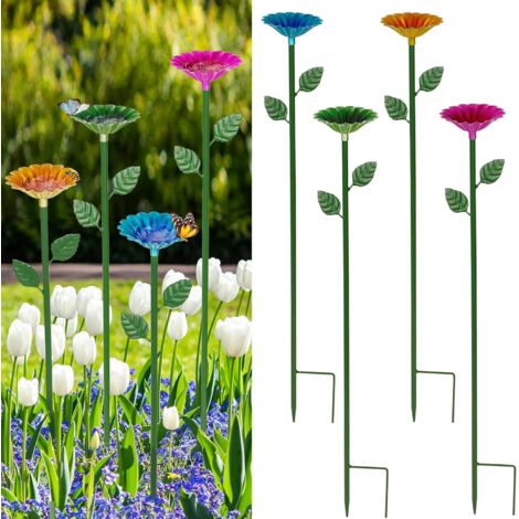 Lot de 4 Abreuvoirs Métalliques Colorés – Piquets pour Jardin – Style Tasse – Décoration Extérieure-Style 3