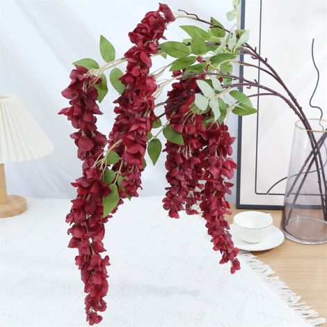 Glycine Artificielle Retombante – 5 Branches – Fleurs Rouges – Plante Fausse – Décoration Intérieur Extérieur 1 Pièce