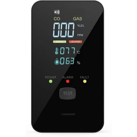 Détecteur de Monoxyde de Carbone 4 en 1 – Moniteur Numérique Portable, Détecteur de Gaz Naturel avec Alarme CO pour Maison, Cuisine et Chambre (Noir) (1/5)