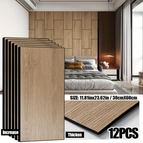Lot de 12 Panneaux Muraux – Bois Vintage – Épaisseur 4,5 mm – Texture 3D – Autocollants – Pour Chambre, Salon, TV, Café Chêne jaune