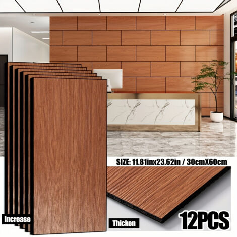 Lot de 12 Panneaux Muraux – Bois Vintage – Épaisseur 4,5 mm – Texture 3D – Autocollants – Pour Chambre, Salon, TV, Café Acajou