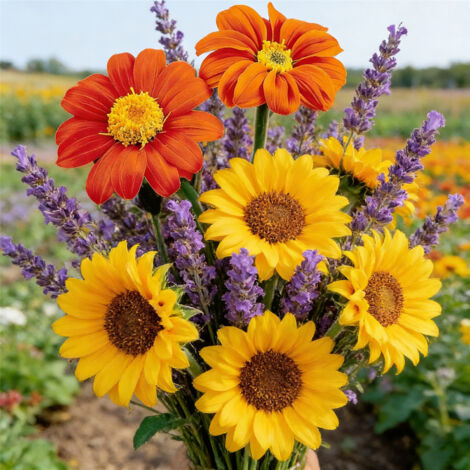Mélange Graines Fleurs 1600 pcs – Tournesol Mexicain, Tournesol et Lavande, Attire Abeilles et Pollinisateurs, Jardin Naturel et Balcon Fleuri (1/5)