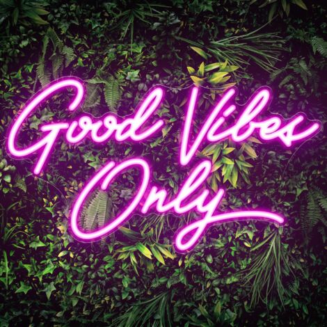 Enseigne néon « Good Vibes Only » (45 x 25 cm), panneau LED rose pour chambre, fête, bar, salon — Idée cadeau idéale pour anniversaire ou Saint-Valentin (1/5)