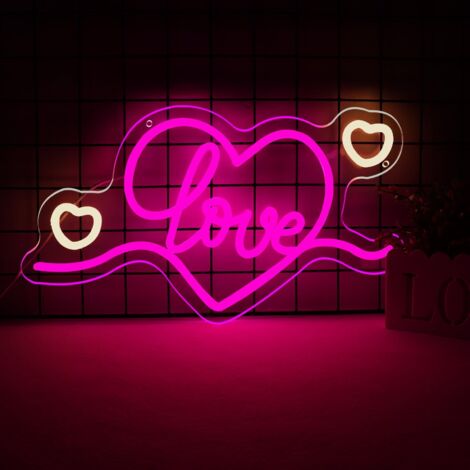 Cadeau de Saint-Valentin pour lui/elle : Enseigne lumineuse néon en forme de cœur pour la classe des enfants, la chambre, un anniversaire de mariage, l'amour (rose) (1/5)