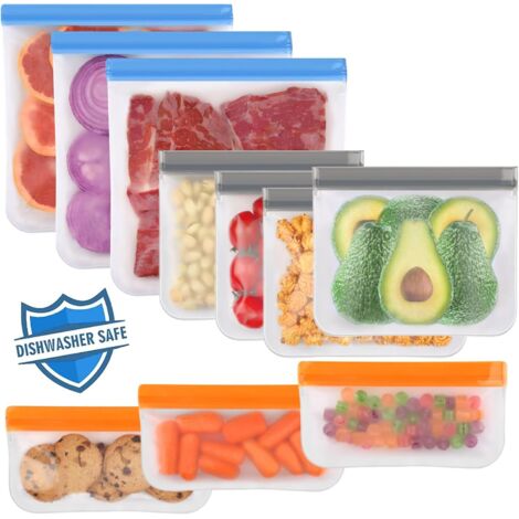 Lot de 10 Sacs Réutilisables pour Aliments – Étanches, Sans BPA, Lave-Vaisselle, Congélation et Stockage, Parfait pour Mariner, Voyager et Cuisine