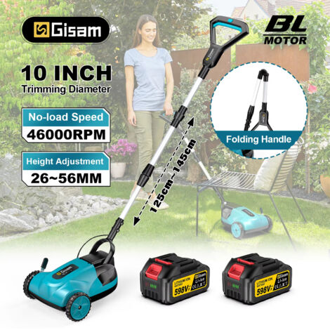 Tondeuse Électrique 10", Moteur Brushless 46 000 tr/min, Coupe-Bordure Jardin, Compatible Batteries Makita 18V, 2 Batteries (1/5)