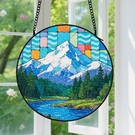 Suspension en vitrail - Attrape-soleil élégant coloré minimaliste, décoration maison unique, cadeau Anniversaire pour femme, homme, amie 12,5 cm (1/5)