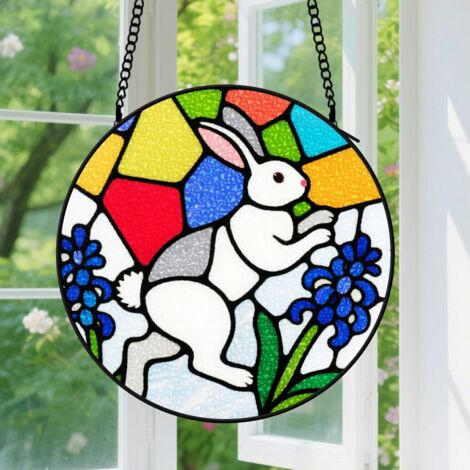 Suspension en vitrail, attrape-soleil élégant minimaliste coloré, décoration jardin maison, cadeau Anniversaire pour femme, homme, sœur 9cm (1/5)