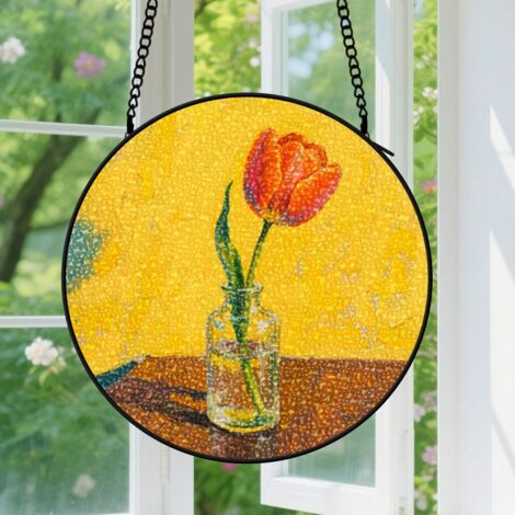 Suspension en vitrail - Attrape-soleil unique coloré en verre, décoration porte intérieure, cadeau Fête des Mères, Noël pour femme, homme, maman 9cm (1/5)