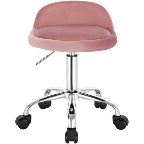 Tabouret de bureau pivotant avec roulettes, chaise d'ordinateur réglable en hauteur avec dossier bas, tabouret de travail à bascule-velvet pink (1/5)