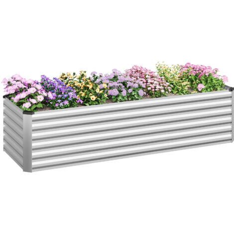 Lit surélevé en acier pour jardin balcon boîte à fleurs plantation pot de fleurs jardinière extérieure boîte antirouille argent pour légumes-238x80x56 cm (1/5)