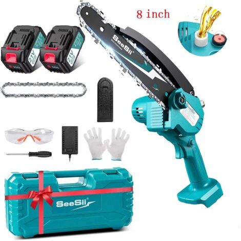 8 ''Mini tronçonneuse sans fil 15.2 cm scie électrique Rechargeable travail du bois scie d'élagage de jardin pour Makita 18V batterie broche, avec 2 batteries 4,0 A (1/5)