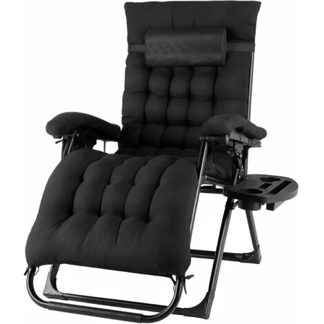 Chaise longue pliante zéro gravité Chaises longues grande taille Coussin en coton pour jardin Patio extérieur Chaise longue Charge 160 kg, 1pc noir (1/5)