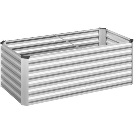 Lit surélevé en acier pour jardin balcon boîte à fleurs plantation pot de fleurs jardinière extérieure boîte antirouille argent pour légumes-160x80x56 cm (1/5)