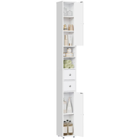 Colonne de salle de bain 20×180×20 cm – MDF – Meuble de rangement étroit – Étagères réglables – Blanc (1/5)