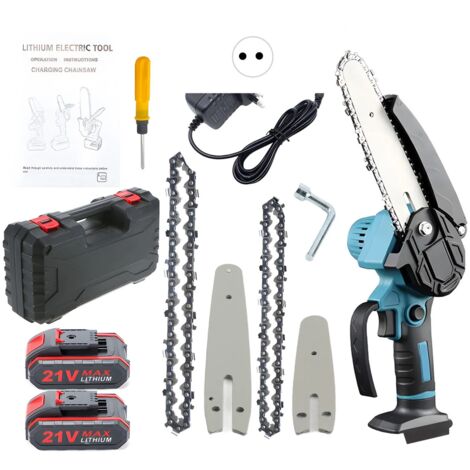 Mini tronçonneuse 4 pouces 6 pouces tronçonneuse Portable avec serrure de sécurité 2 chaînes tronçonneuse électrique sans fil pour la coupe du bois des Branches (1/5)