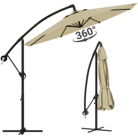 Parasol de jardin 300 cm 360° rotatif – Parasol déporté à manivelle – Réglable en inclinaison – Tissu étanche – Avec socle,Kaki (1/5)