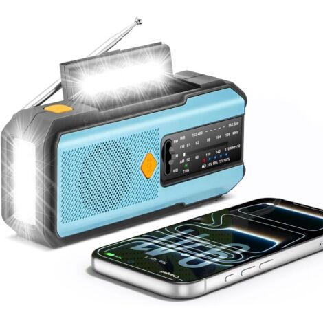 Radio d'Urgence AM/FM Solaire 5000mAh avec Charge USB-C, Lampe de Lecture et Alarme SOS – Batterie Retirable et Boussole (Bleu) (1/5)