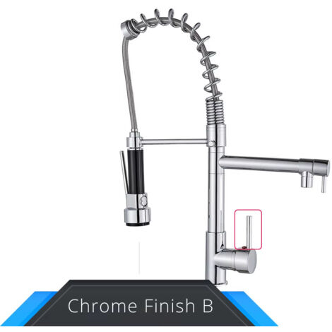 Évier de cuisine à nervures à ressort, pont monté, touristes, bec, eau chaude et froide, centre commercial, grue à robinet, poignée unique, SUS 304-Brushed Nickel A (1/5)