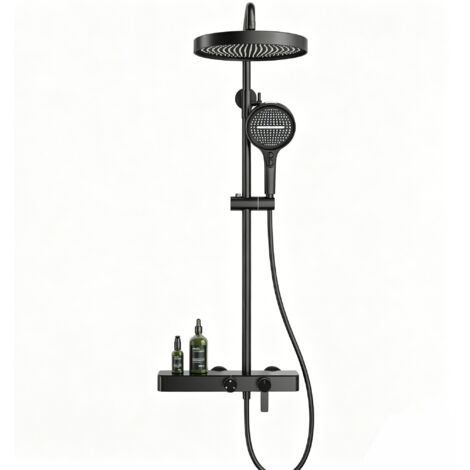 Ensemble de système de douche salle de bain, contrôle chaud et froid, mitigeur multifonction à boutons, douchette à main incluse, finition noire