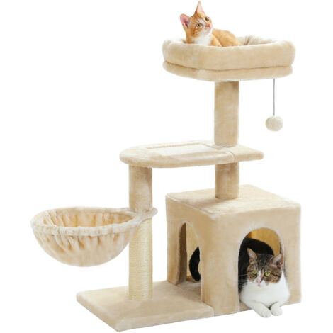 Arbre à chat Tour à chat pour chats d'intérieur Arbre d'activité pour chat 2 styles avec postes à gratter pour chat Grande hamac et perche supérieure amovible-Beige (Style B) (1/5)