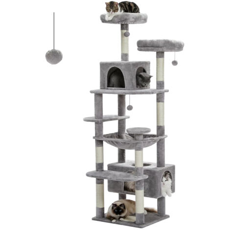 Grand arbre et tour pour chats d'intérieur, avec postes à gratter recouvertes de Sisal, hamac spacieux, perchoirs rembourrés et condos, jouets pour chats-184cm-Gris (1/4)