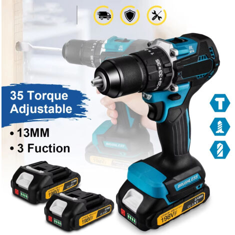 Perceuse électrique 13mm, tournevis à percussion sans balais, double vitesse 35 + 3 couples, outil électrique sans fil pour broches de batterie Makita 18V (1/5)