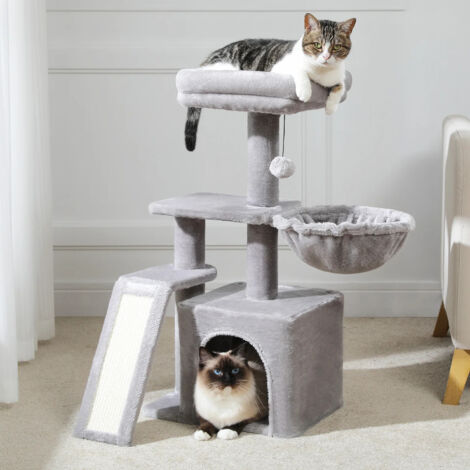 Arbre à chat Tour à chat pour chats d'intérieur Arbre d'activité pour chat 2 styles avec postes à gratter pour chat Grande hamac et perche supérieure amovible-Gris (Style C) (1/3)