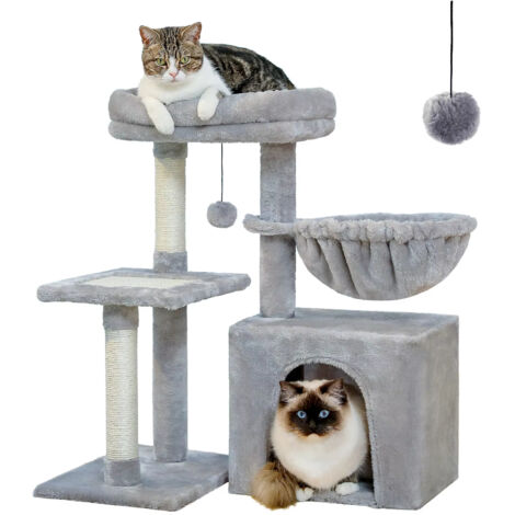 Arbre à chat Tour à chat pour chats d'intérieur Arbre d'activité pour chat 2 styles avec postes à gratter pour chat Grande hamac et perche supérieure amovible-Gris (Style A) (1/5)