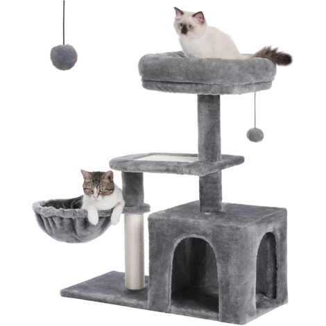 Arbre à chat Tour à chat pour chats d'intérieur Arbre d'activité pour chat 2 styles avec postes à gratter pour chat Grande hamac et perche supérieure amovible-Gris foncé (Style B) (1/2)