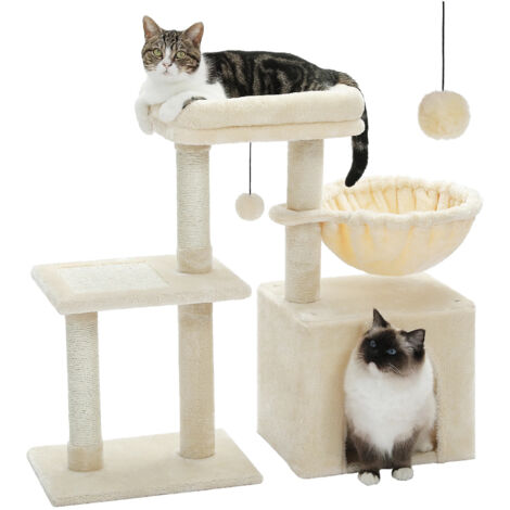 Arbre à chat Tour à chat pour chats d'intérieur Arbre d'activité pour chat 2 styles avec postes à gratter pour chat Grande hamac et perche supérieure amovible-Gris foncé Beige (Style A) (1/5)