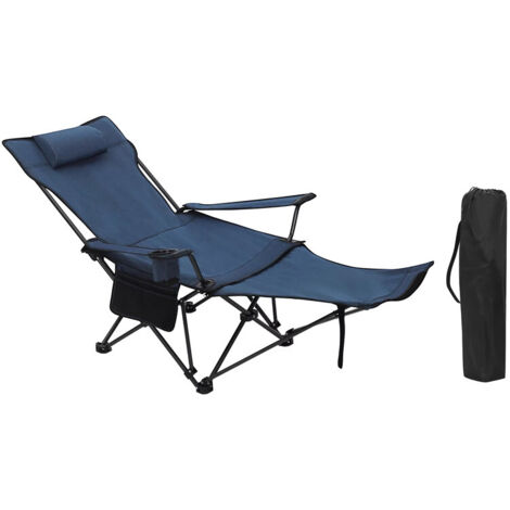 Transat bain de soleil pliant, chaise longue multifonction pour camping et pêche, structure légère, appui-tête amovible, repose-pieds réglable, confort extérieur, 160 × 84 × 44 cm, bleu (1/5)
